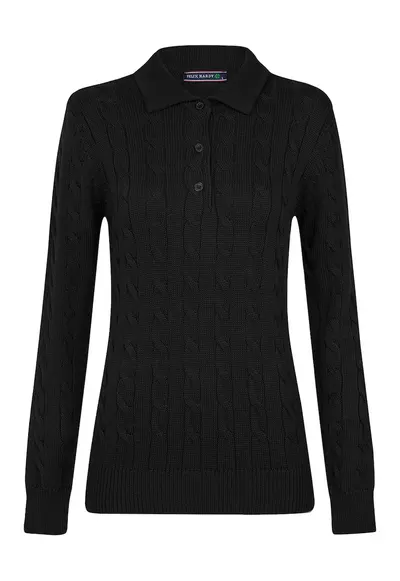 Pulover polo cu model torsade - Negru