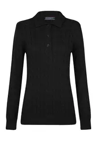 Pulover polo cu model torsade - Negru