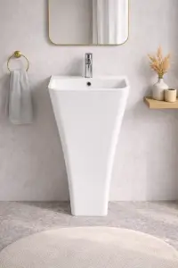 Lavoar freestanding din compozit, alb lucios, dreptunghiular, Foglia Lea Terra