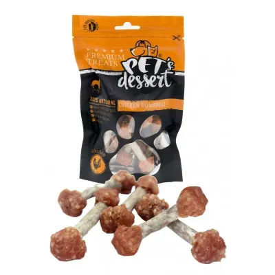 PET'S DESSERT Dumbbell, XS-XL, Pui, punguță recompense fără cereale câini, 80g