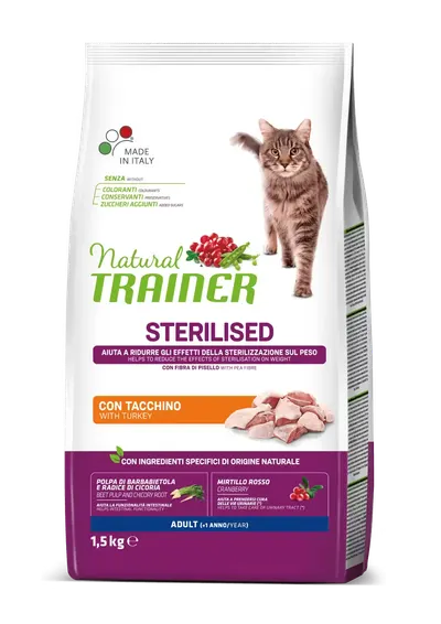 Hrana Uscata Pisici Sterilizate, Natural Trainer, Curcan, 1.5 kg