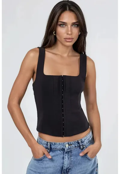 Top scurt - elegant - negru - bumbac