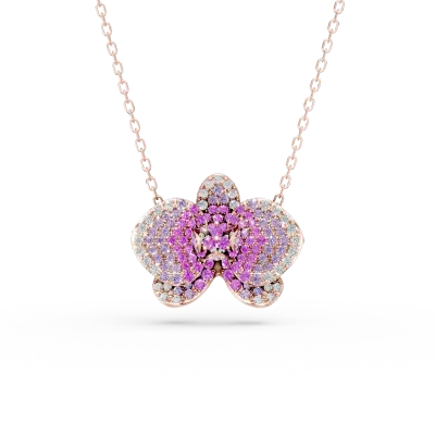 Lant cu pandantiv floare din aur roz cu safire roz de 1.31ct si diamante de 0.38ct