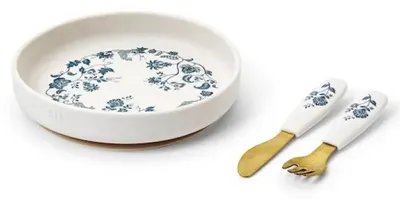 Set de hrănire din silicon Elodie - Farfurie și tacâmuri, Garden Leo Toile