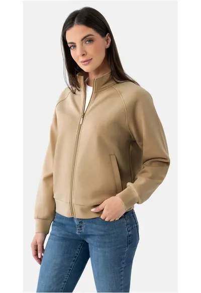 Bluza de trening cu fermoar - cu guler inalt - B-Elia - camel - Bej