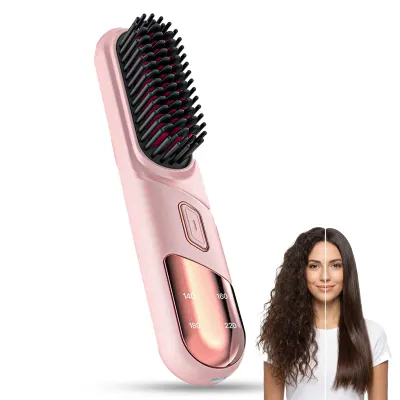 Perie Ionica pentru Indreptat si Ondulat Parul, Wireless, Placute Ceramice, Roz - Default Title