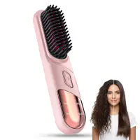 Perie Ionica pentru Indreptat si Ondulat Parul, Wireless, Placute Ceramice, Roz - Default Title