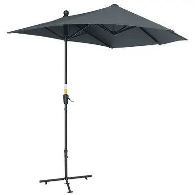 Outsunny Umbrelă Semicirculară Dublă cu Deschidere cu Manivelă, 7 Spițe și Suport în Cruce, 200x190x240 cm, Gri | Aosom Romania