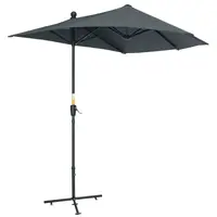 Outsunny Umbrelă Semicirculară Dublă cu Deschidere cu Manivelă, 7 Spițe și Suport în Cruce, 200x190x240 cm, Gri | Aosom Romania