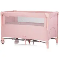 Patut pliabil Chipolino Pink Marshmallow Linen cu laterala culisanta, intrare laterala cu fermoar, geanta pentru transport, greutate admisa 15 kg