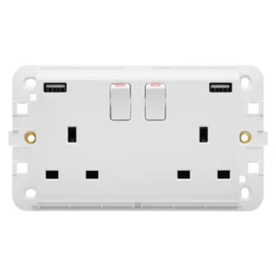 TWIN SWITCHED SOCKET-OUTLET - Standard englez - WITH USB - 2P+E 13 A - WHITE - CProiector HORUS