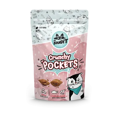 Recompense pentru pisici Mr. Bandit CAT Crunchy Pockets, ton si creveti, 40 g