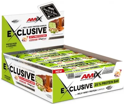 Exclusive Protein Bar, caramel și fistic, 12 buc, Amix