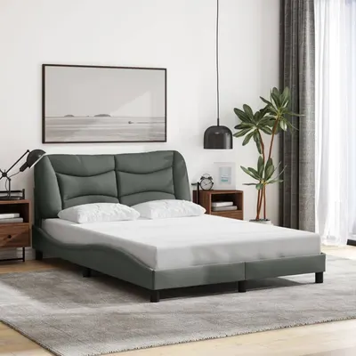 vidaXL Cadru de pat cu LED fără saltea Hvar țesătură gri închis 120x200 cm