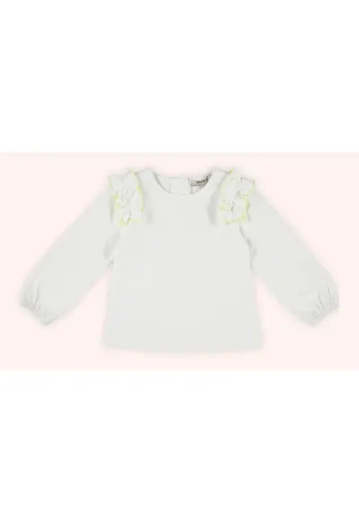 Bluza subtire cu maneca lunga si volanas la umar - - Botanic Garden - Alba - pentru fetite - Alb/Ecru