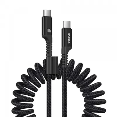 Cablu Date si Incarcare USB-C - USB-C Baseus Fish Eye Spring, 100W, 1m, Negru P10320203111-00