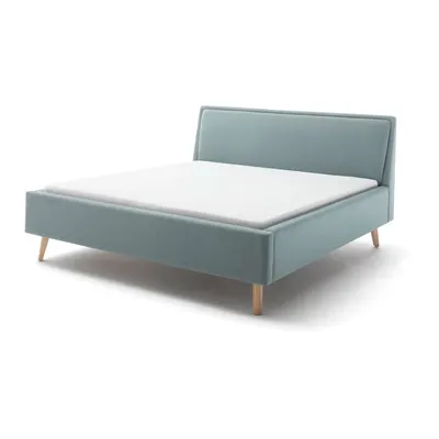 Pat matrimonial albastru/gri tapițat cu spațiu de depozitare cu somieră 160x200 cm Frieda – Meise Möbel