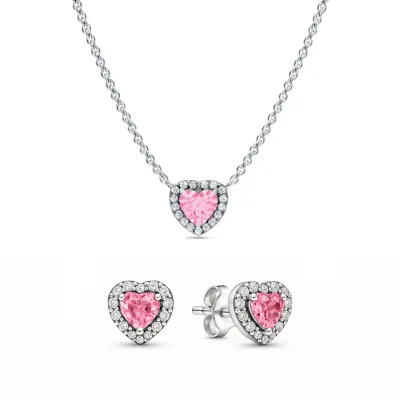 Set de bijuterii Colier si Cercei Pink Heart cu Argint