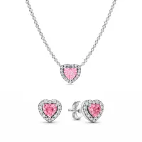 Set de bijuterii Colier si Cercei Pink Heart cu Argint