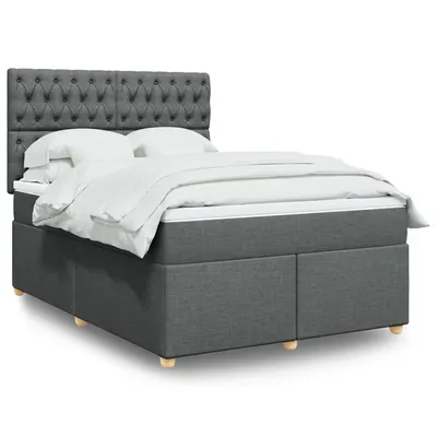 Gossi pat box spring cu saltea, gri inchis, 140x200 cm, textil