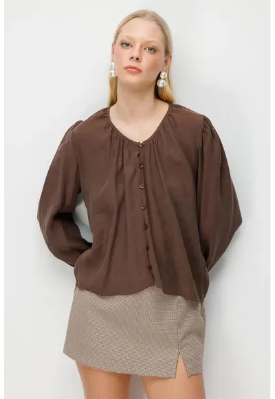 Bluza dama - texturata - maro - 100% poliester