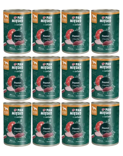 PAN MIĘSKO Hrană umedă câini adulți, pate rață hipoalergenică cu ierburi 12x400 g