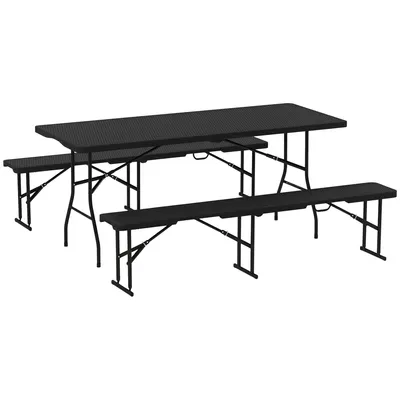 Outsunny Set Masă de Camping Pliabilă cu 2 Scaune și Mânere din HDPE și Metal, 180x74x74 cm, Negru | Aosom Romania