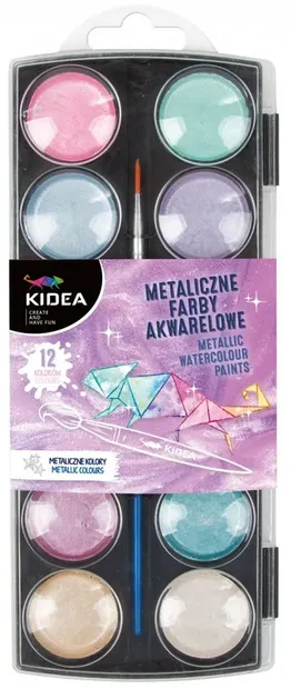 Vopsele de acuarelă Kidea - 12 culori, metalice