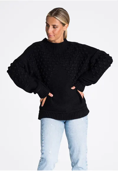 Pulover oversize dama - model M982 - negru - acril 85% - nailon 15%