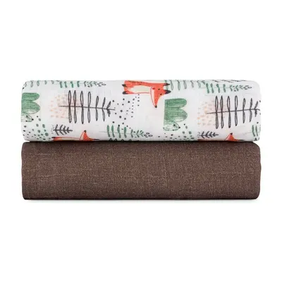 Set 2 scutece PetiteMars Forest Fox Misty, din muselina de bambus, hipoalergenice, 120x120 cm