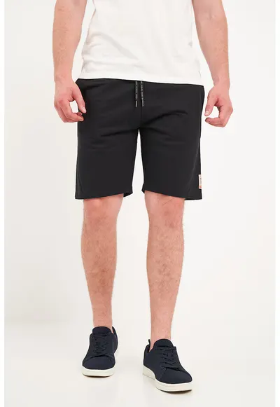 Pantaloni scurti din amestec de bumbac cu talie ajustabila - Negru