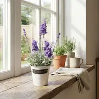 Plantă artificială în ghiveci, lavandă, dimensiuni 28x9 cm, culoare mov