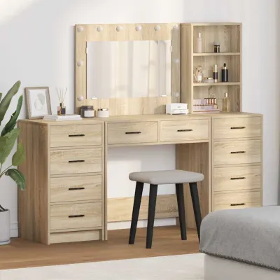 vidaXL Masă de Machiaj 3 buc. Stejar Sonoma 78,5 x 41 x 135 cm