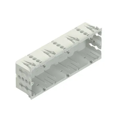 Cutie incorporata pentru dispozitiv, tripla din plastic ignifug, autostingabil, cu blocare frontala, pre-asamblata, formata din stanga (1) dreapta (2) si modul de extensie (3) GDM 50-3 VW