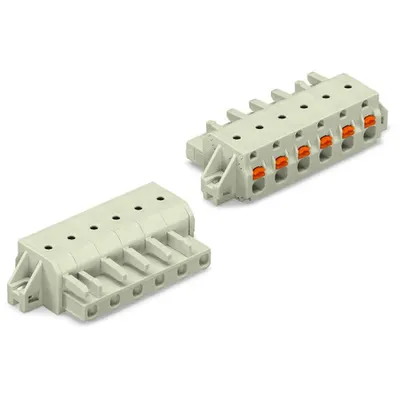 1-conductor female plug; 100% protected against mismating; push-button; clamping collar; direct marking; 2.5 mm²; Pin spacing 7.5 mm; 3-pole; 2,50 mm²; light gray