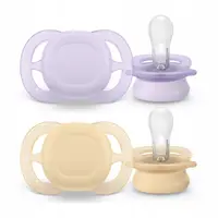 Set 2 suzete, Philips Avent, Colectia Ultra Start, Ortodontice, Fara BPA, Sustenabile, Conceputa pentru gurite micute, 0-2 luni, Galben/Mov
