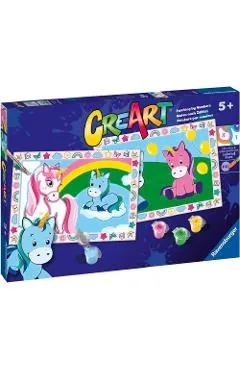 Pictura pe numere. 2 sabloane unicorni veseli