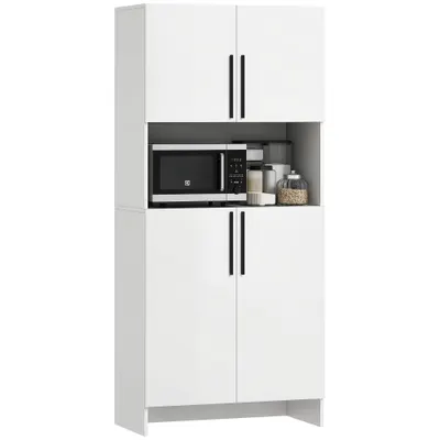 HOMCOM Dulap de Bucătărie, Dulap de Depozitare pentru Bucătărie, Living, Sufragerie, Dulap, Rafturi, Suport cuptor cu Microunde, Spăn, Alb | Aosom Romania