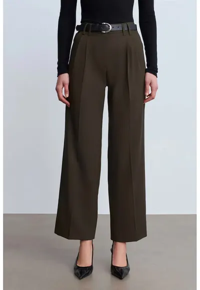Pantaloni dama - plisati - verde kaki - crep