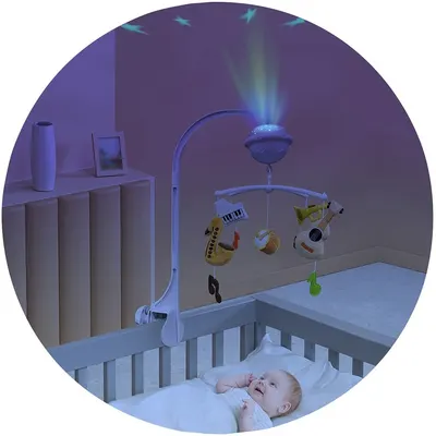 Carusel muzical pentru patut Chipolino Music cu proiector, functie bluetooth, volum reglabil, prindere universala, jucarii detasabile
