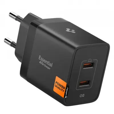 Incarcator Retea Spigen Essential, 47W, 3A, 2 x USB-C, ACH09457 (Negru)