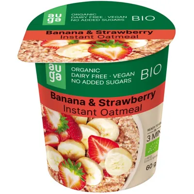 Ovaz Integral cu Banane si Capsuni fara Zahar Adaugat Ecologic/Bio 60g