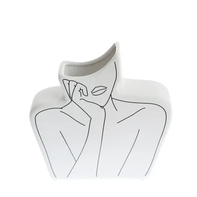 Vaza alba abstracta din ceramica, model silueta feminina 19 cm