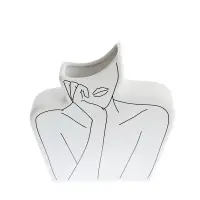 Vaza alba abstracta din ceramica, model silueta feminina 19 cm