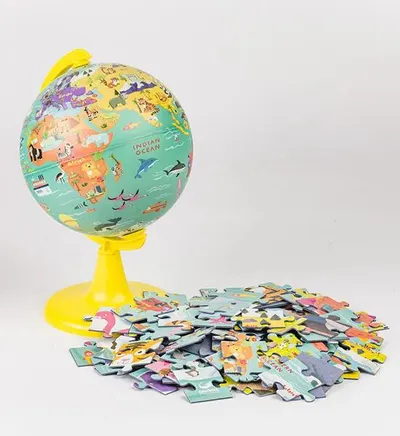Glob pământesc My Wild World 15 cm, cu puzzle 100 piese