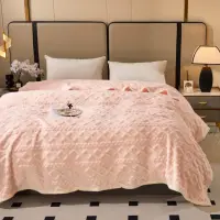 Patura Premium, 200x230cm, CoCoLiNo, Grofata, cu Model 3D Tip Tricotaj si Bordura din Blanita Contrastanta – Eleganta si Caldura Absoluta, Roz Pal