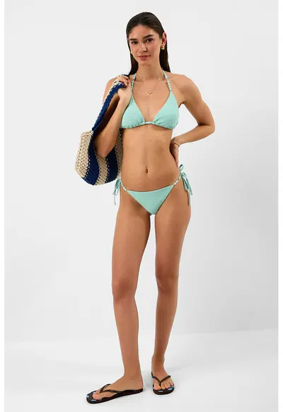 Sutien de baie cu cupe triunghiulare si decolteu halter - Verde menta