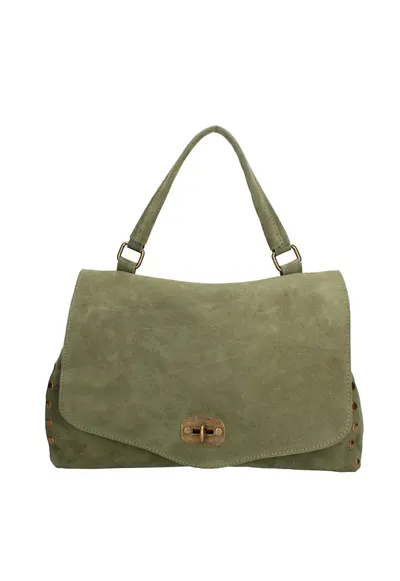 Geanta din piele intoarsa cu maner si clapa Zelia Elite - Verde inchis