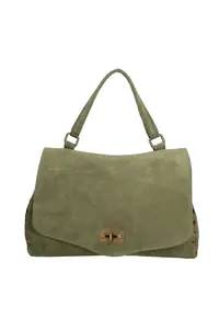 Geanta din piele intoarsa cu maner si clapa Zelia Elite - Verde inchis