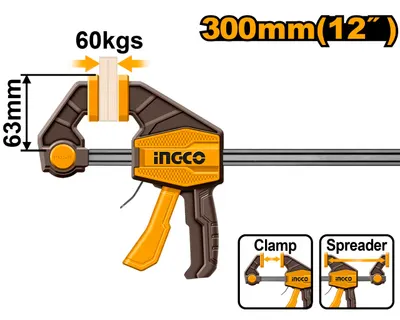 Presa Fixare Rapida Tip F HQBC01603 – 63x450 mm, Forta Strangere 60 kg, Bara Otel 5x18 mm, Clema Profesionala Tamplarie